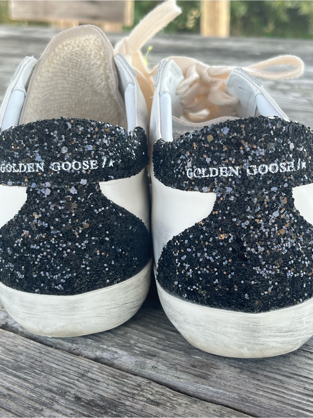 Golden Goose Cream Sneakers with Pink Glitter Star and Black Heel 10 - Picture 6 of 10
